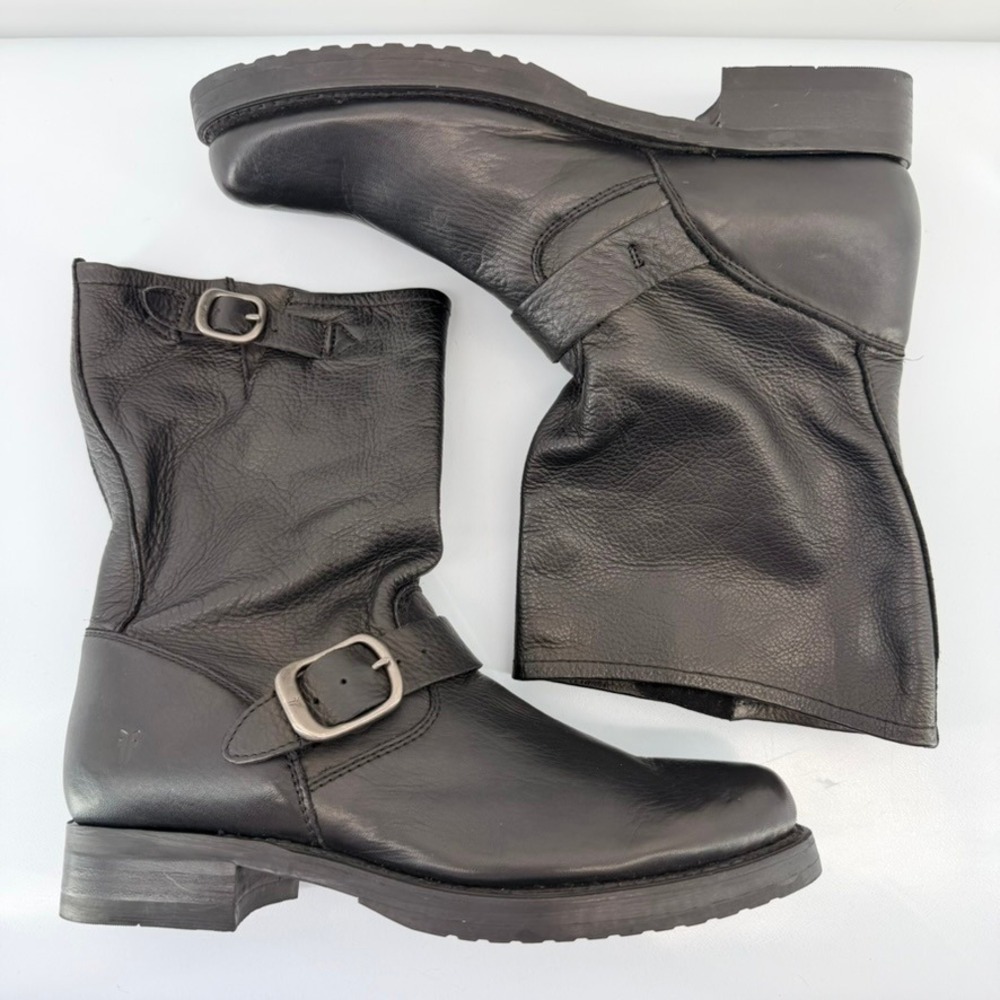 Frye Veronica Short Slouch Black Leather Engineer Moto Boots Womens 8.5 B 76509